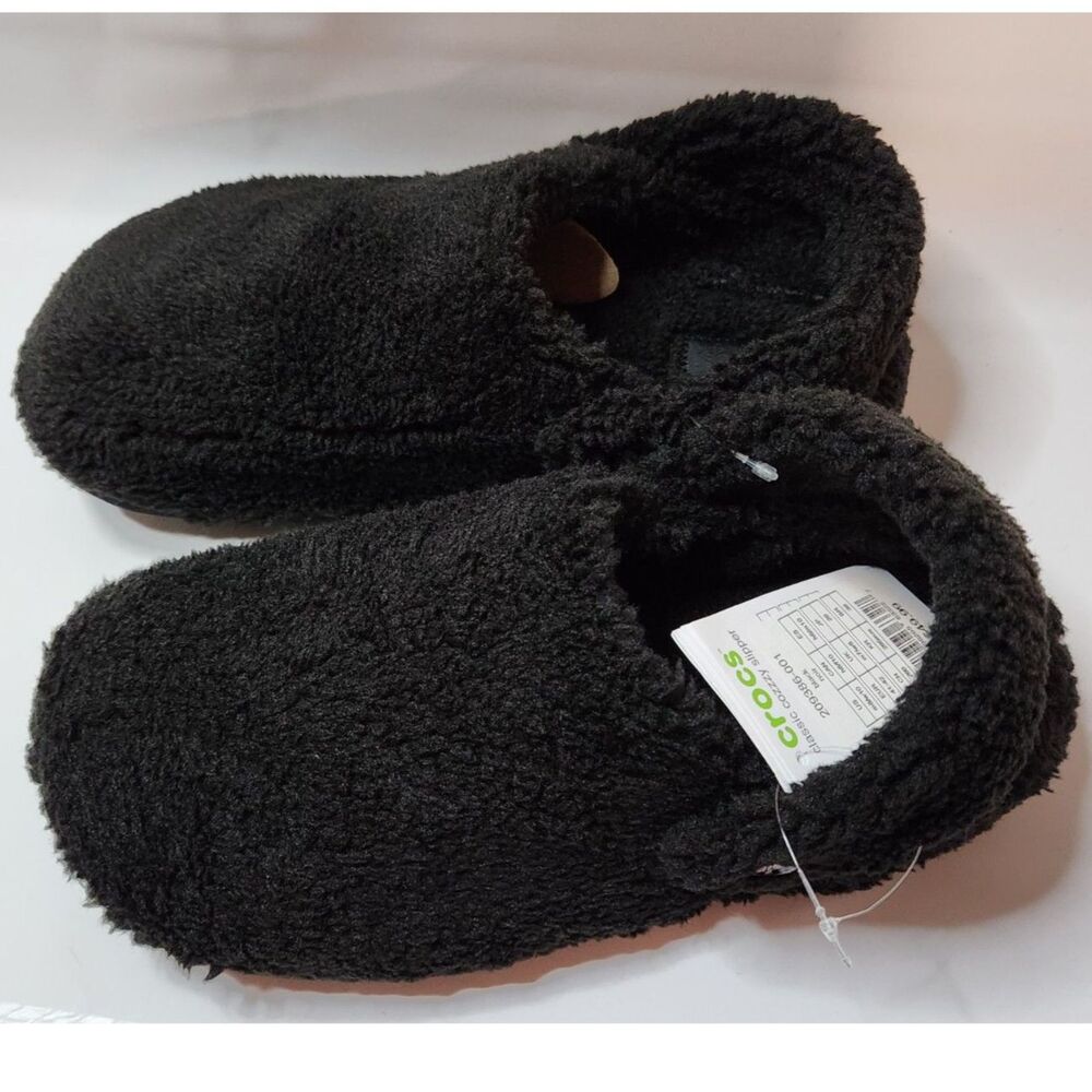 Crocs Classic Cozzzy Slippers Black M8/W10 Fuzzy Indoor Comfort Slip‑Ons